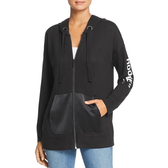 Kenneth Cole Satin Trim Graphic Full Zip Hoodie - Picture 4 of 8